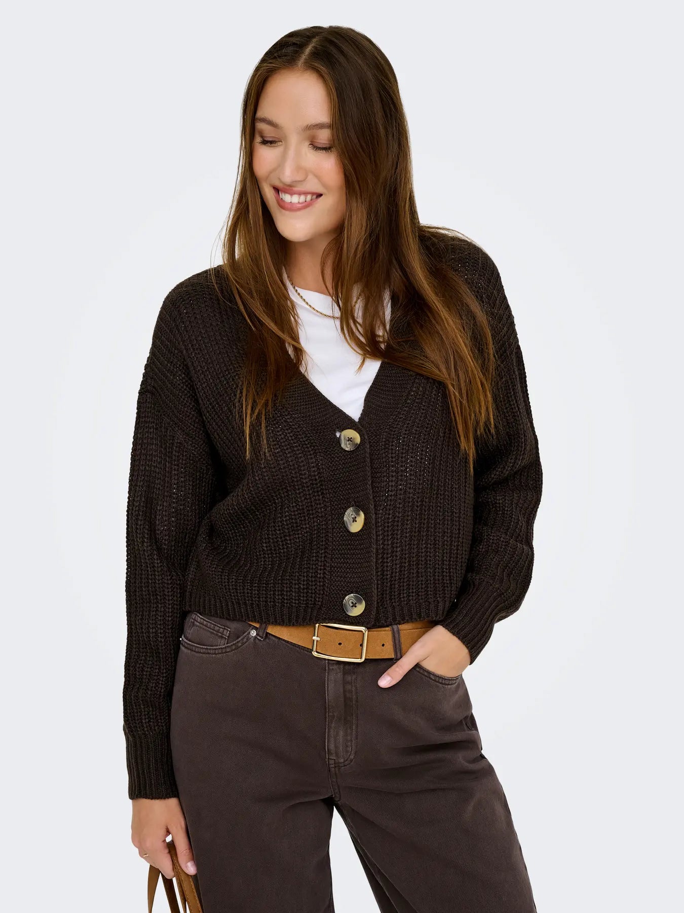 VM CAROL V NECK CARDIGAN - CHOCOLATE TORTE