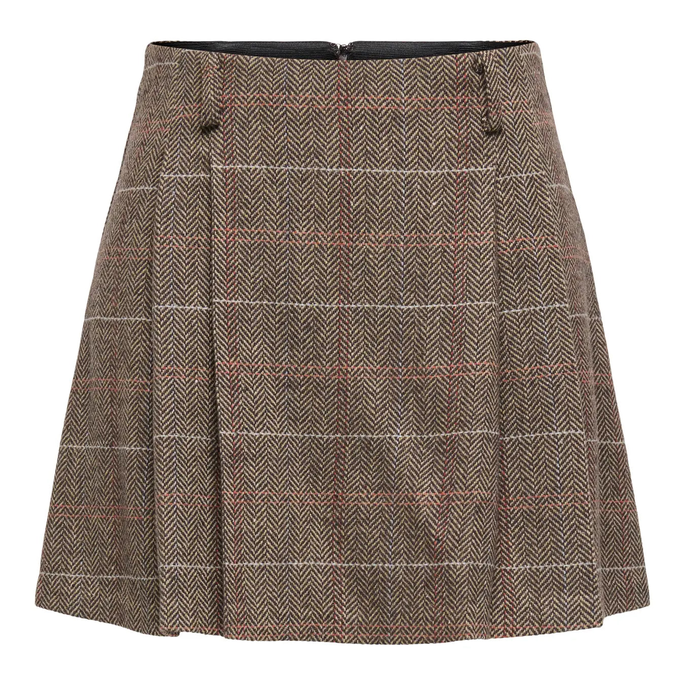ONLY RICCA PLAID SKIRT - SEAL BROWN