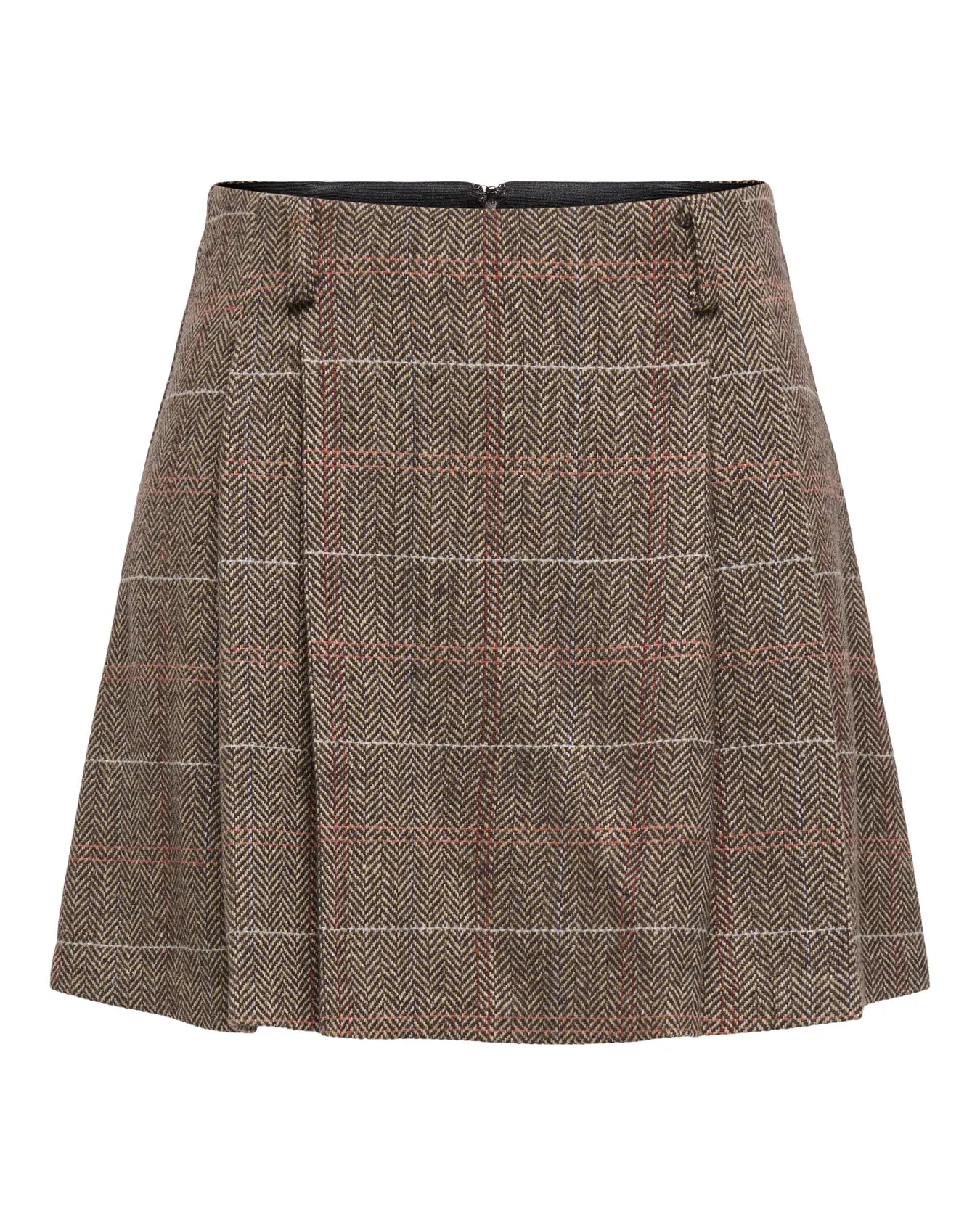 ONLY RICCA PLAID SKIRT - SEAL BROWN