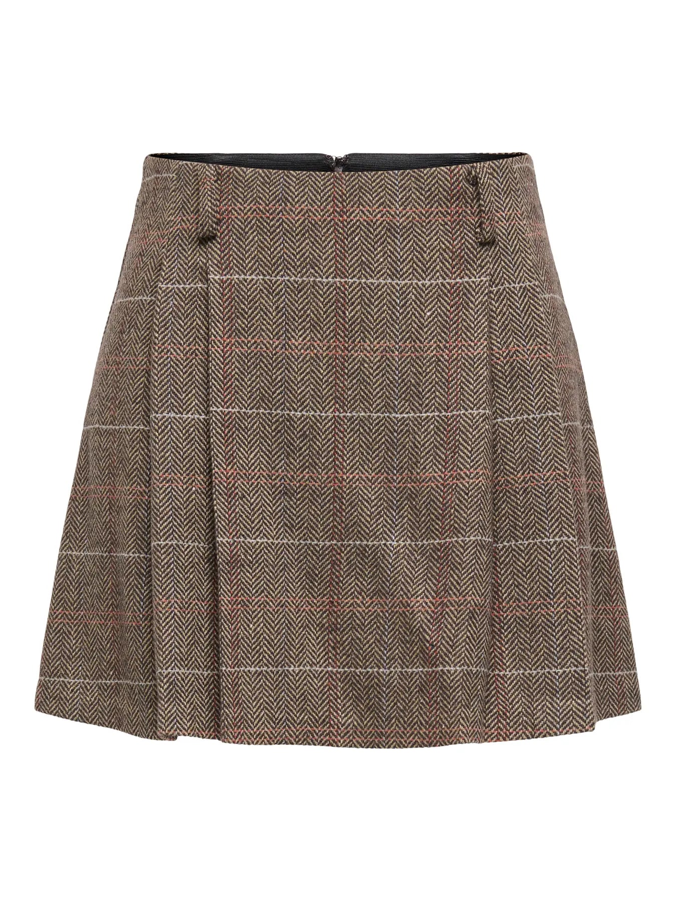 ONLY RICCA PLAID SKIRT - SEAL BROWN