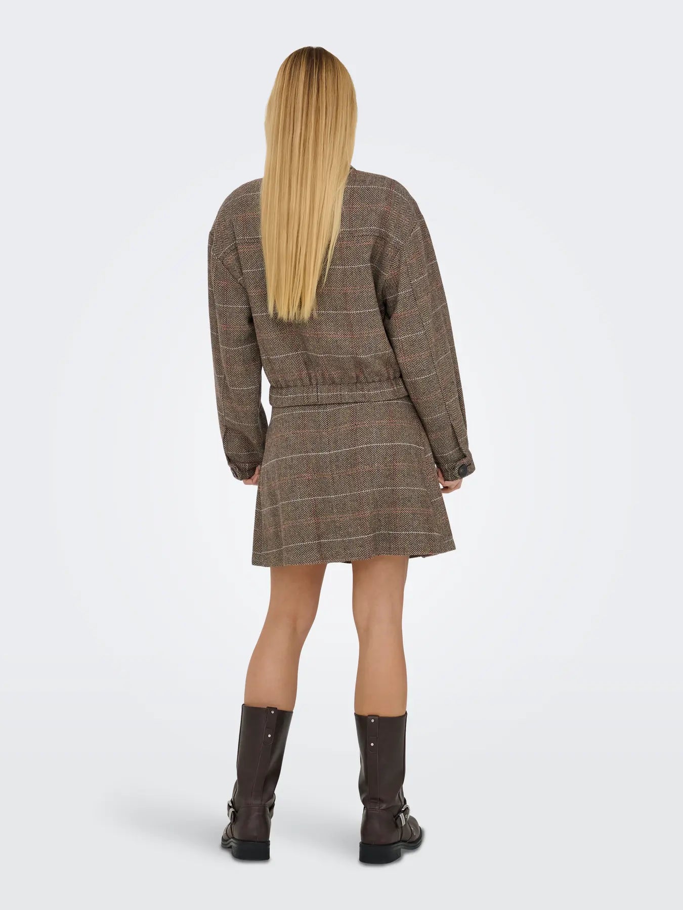 ONLY RICCA PLAID SKIRT - SEAL BROWN