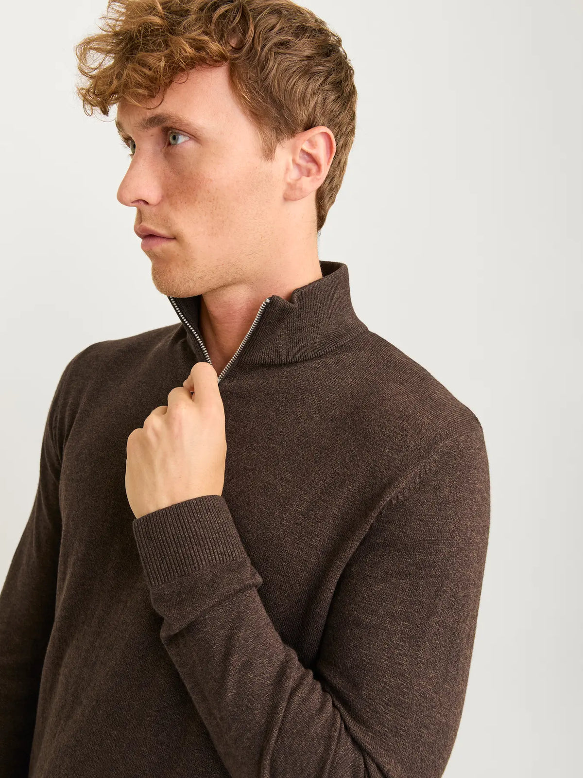 JJ EMIL KNIT HALF ZIP PULLOVER - MULCH