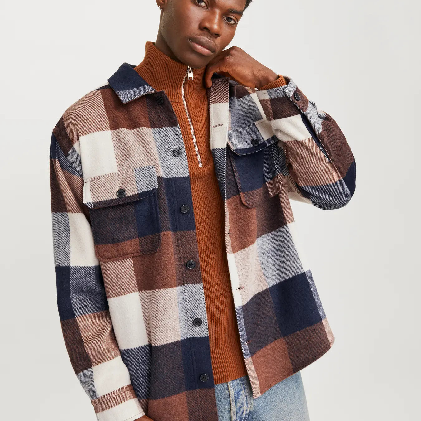 JJ BRADLEY CHECK OVERSHIRT - NAVY BLAZER