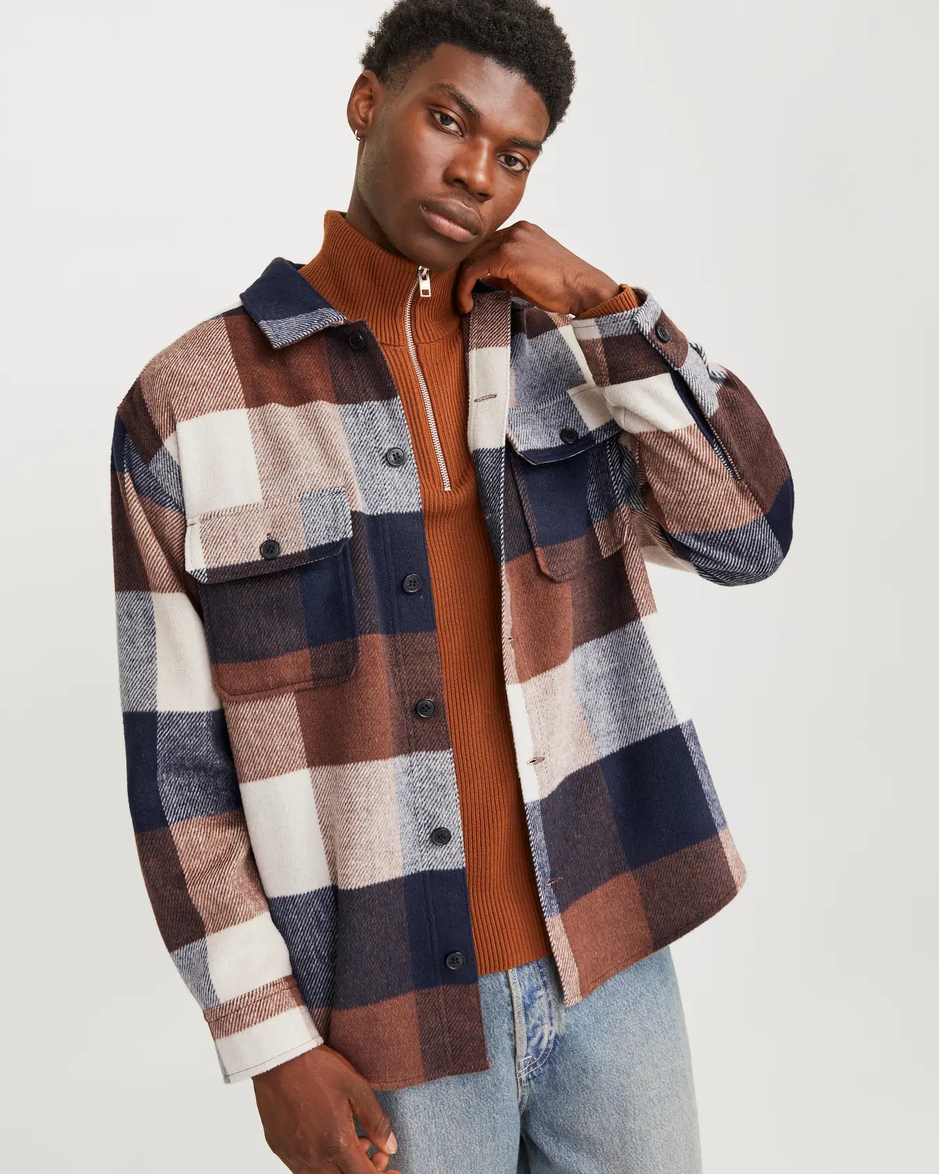 JJ BRADLEY CHECK OVERSHIRT - NAVY BLAZER