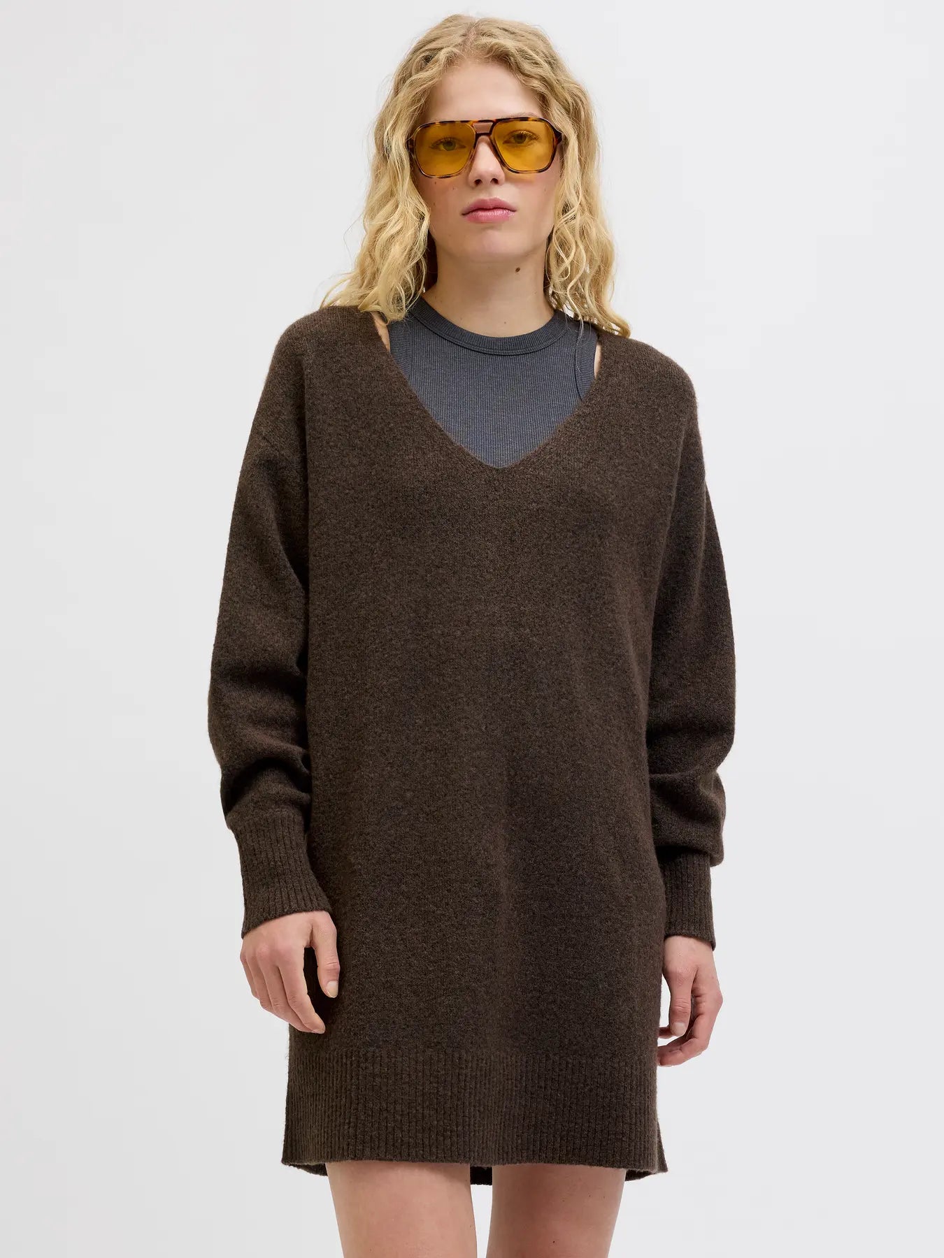 JJXX EFFIE V NECK SWEATER DRESS - BRACKEN