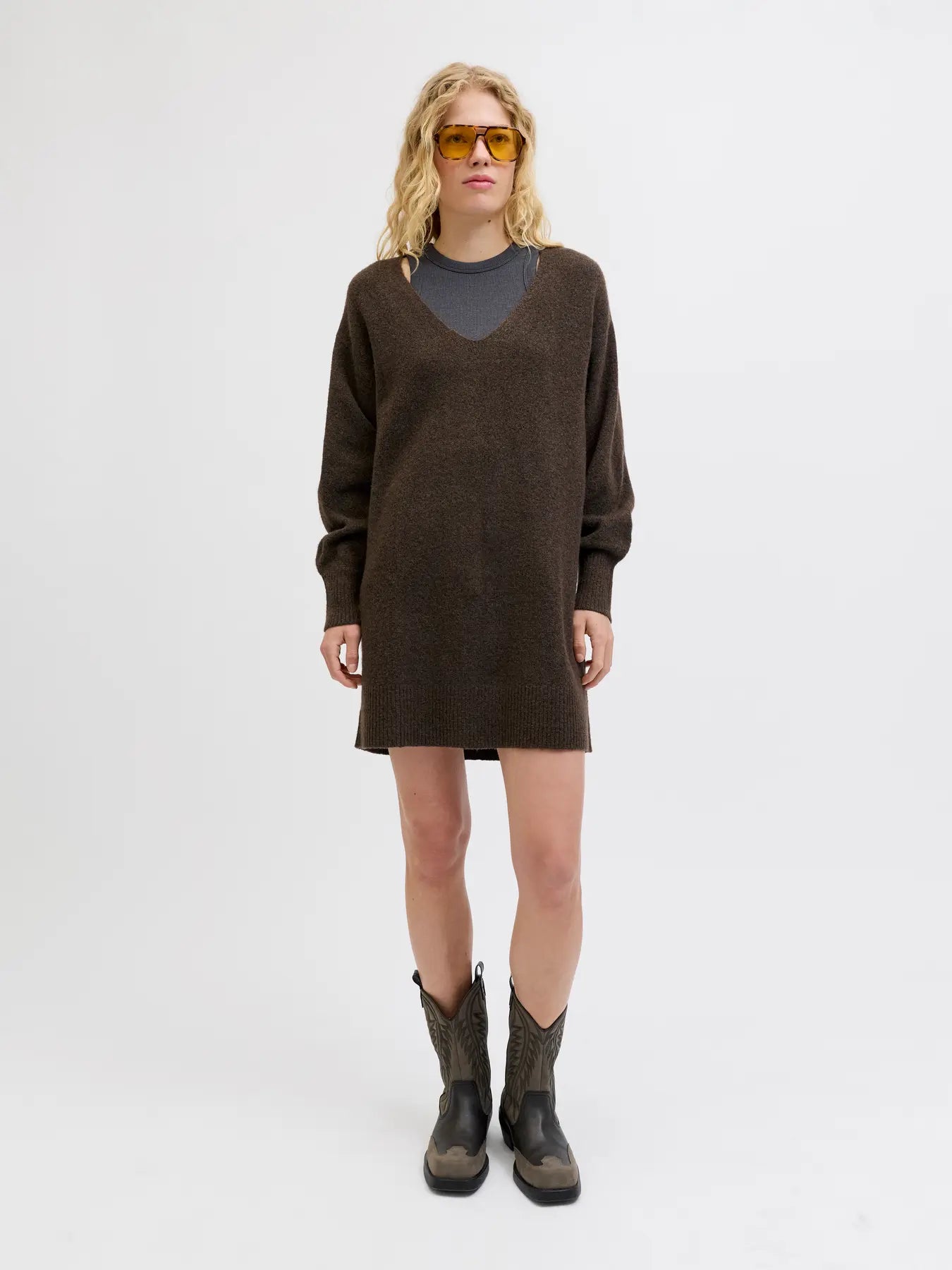 JJXX EFFIE V NECK SWEATER DRESS - BRACKEN