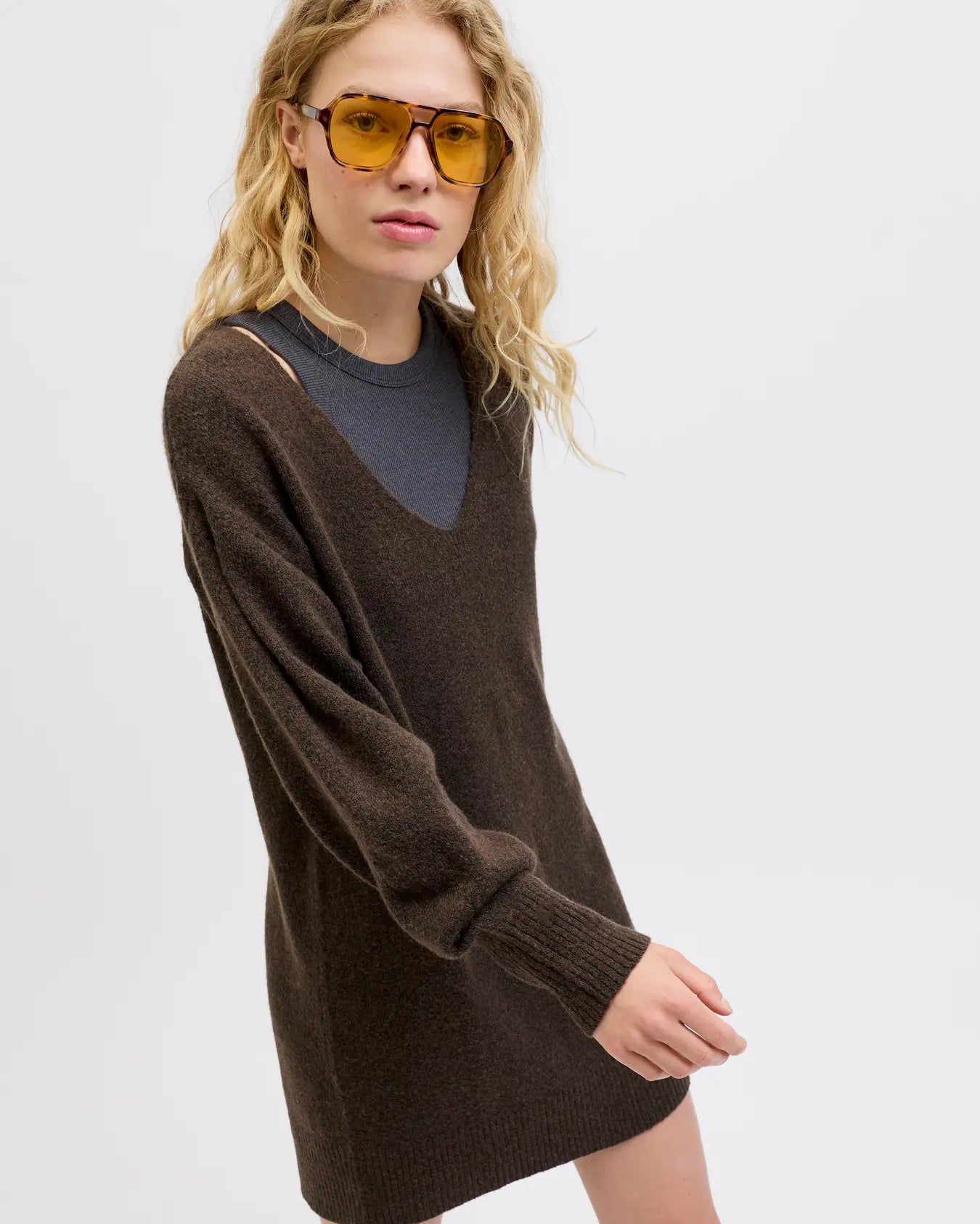 JJXX EFFIE V NECK SWEATER DRESS - BRACKEN