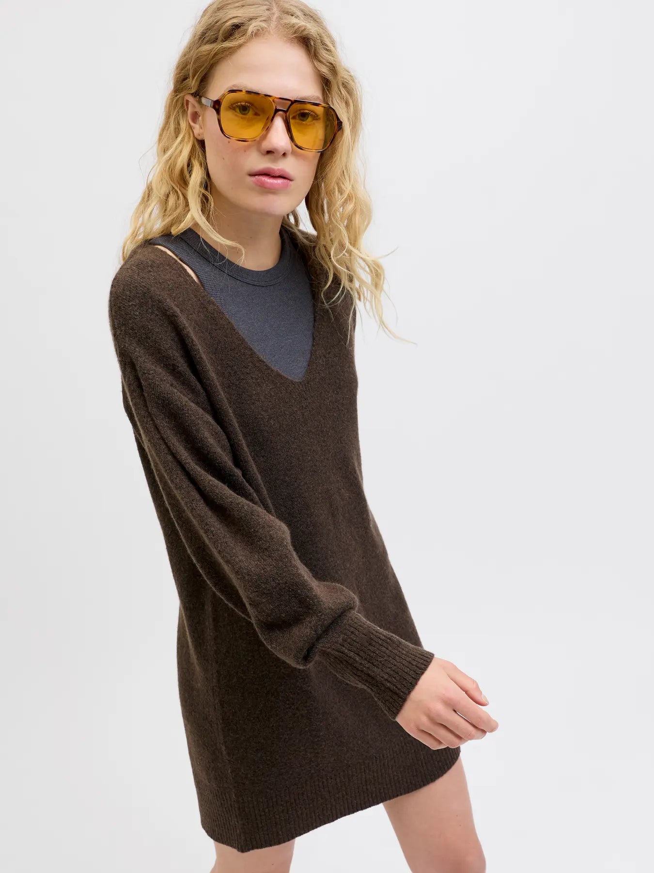 JJXX EFFIE V NECK SWEATER DRESS - BRACKEN