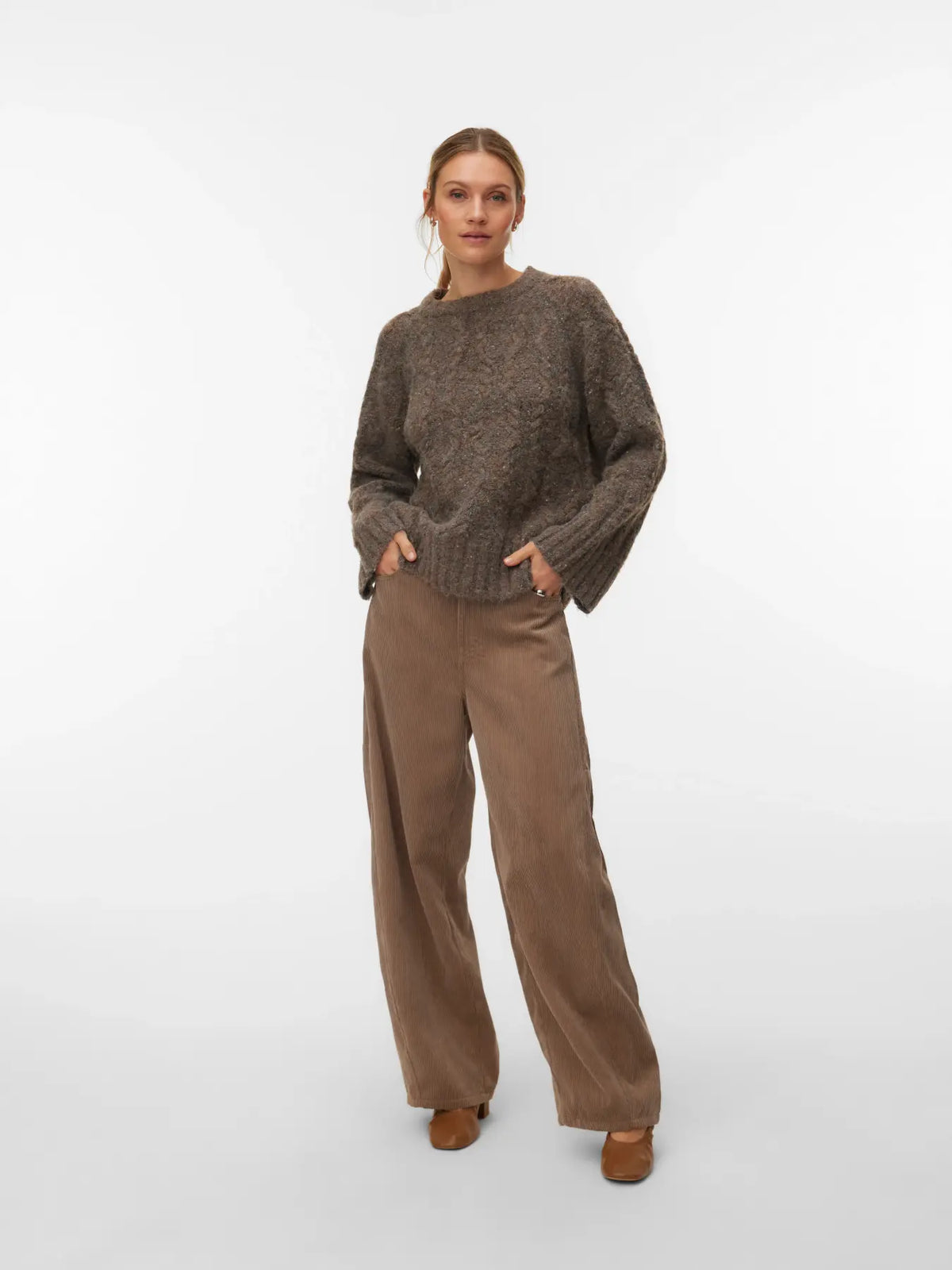 VM INGRID CABLE KNIT PULLOVER - COCOA BROWN