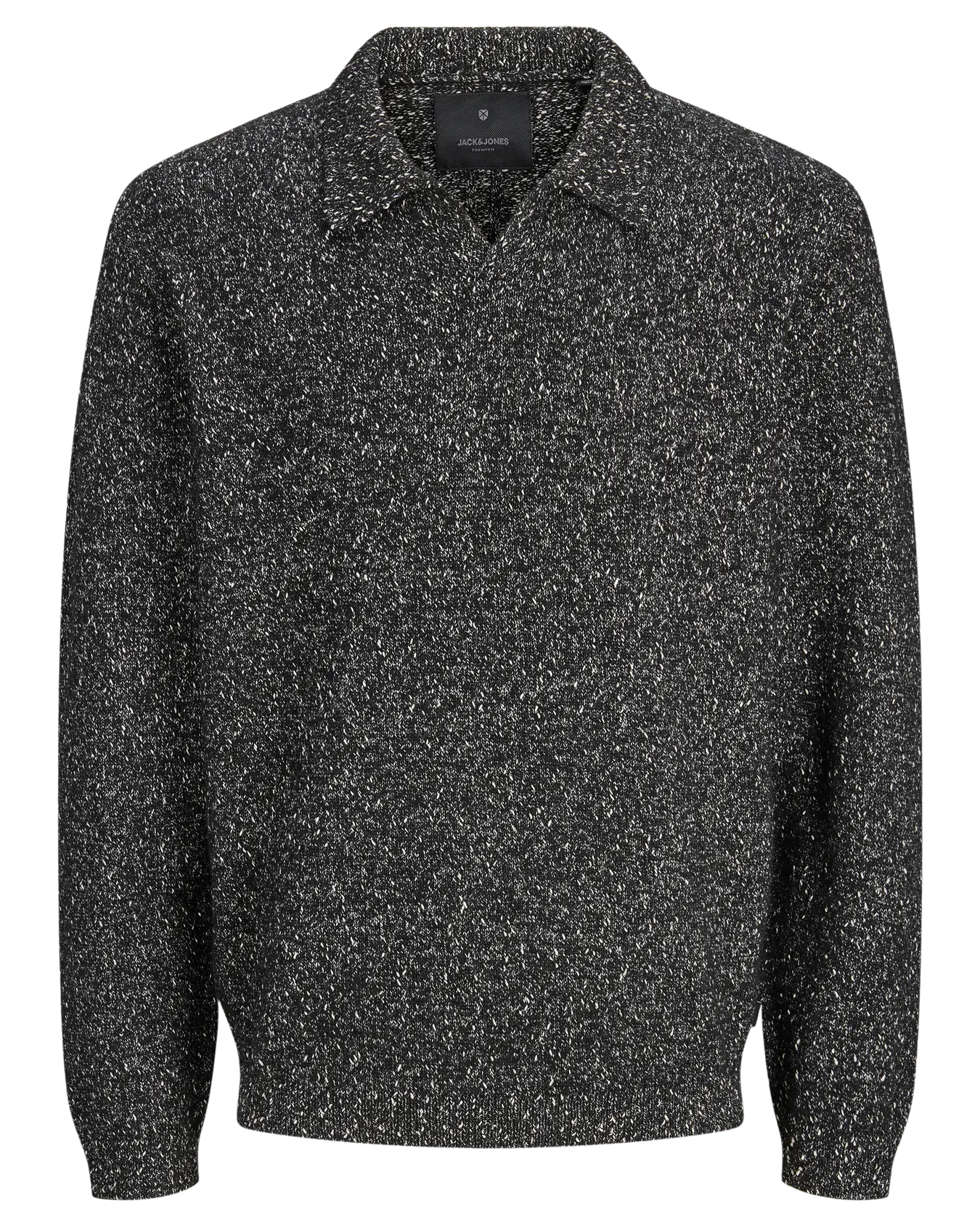 JJ TANNER KNIT SPLIT NECK SWEATER - BLACK MELANGE