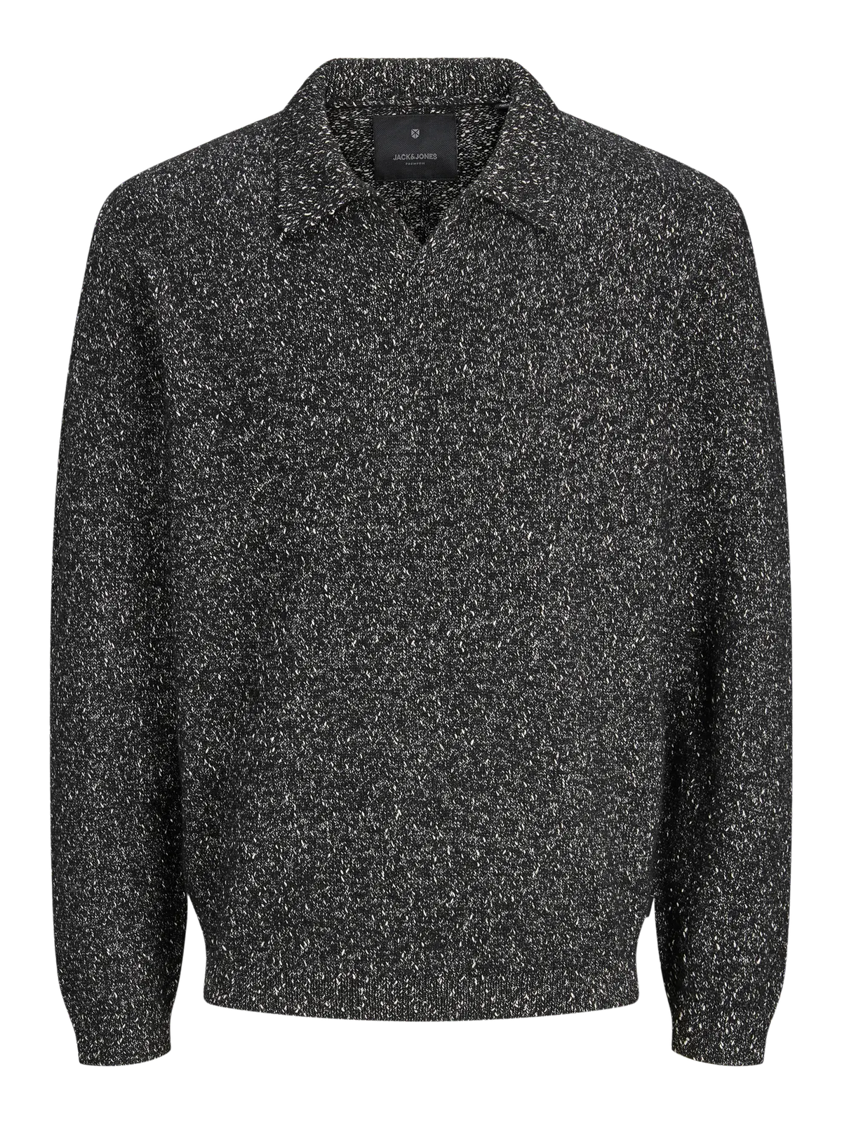 JJ TANNER KNIT SPLIT NECK SWEATER - BLACK MELANGE