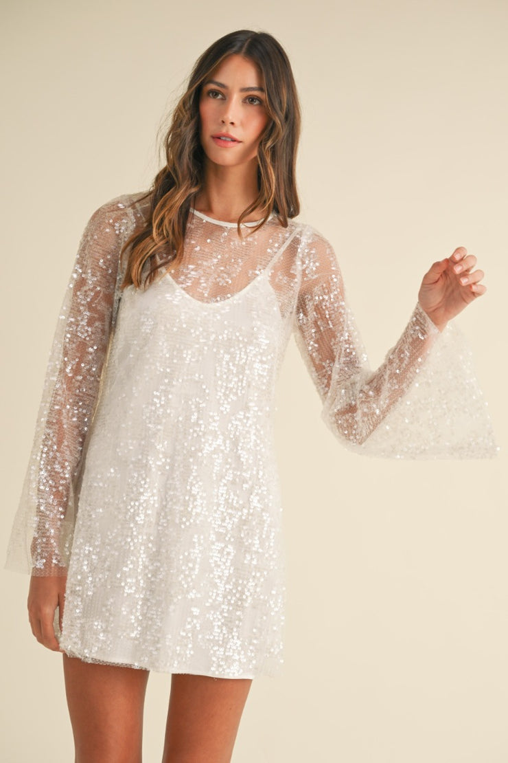 SCARLETT SEQUIN DRESS - OFF WHITE - LAST SIZE S