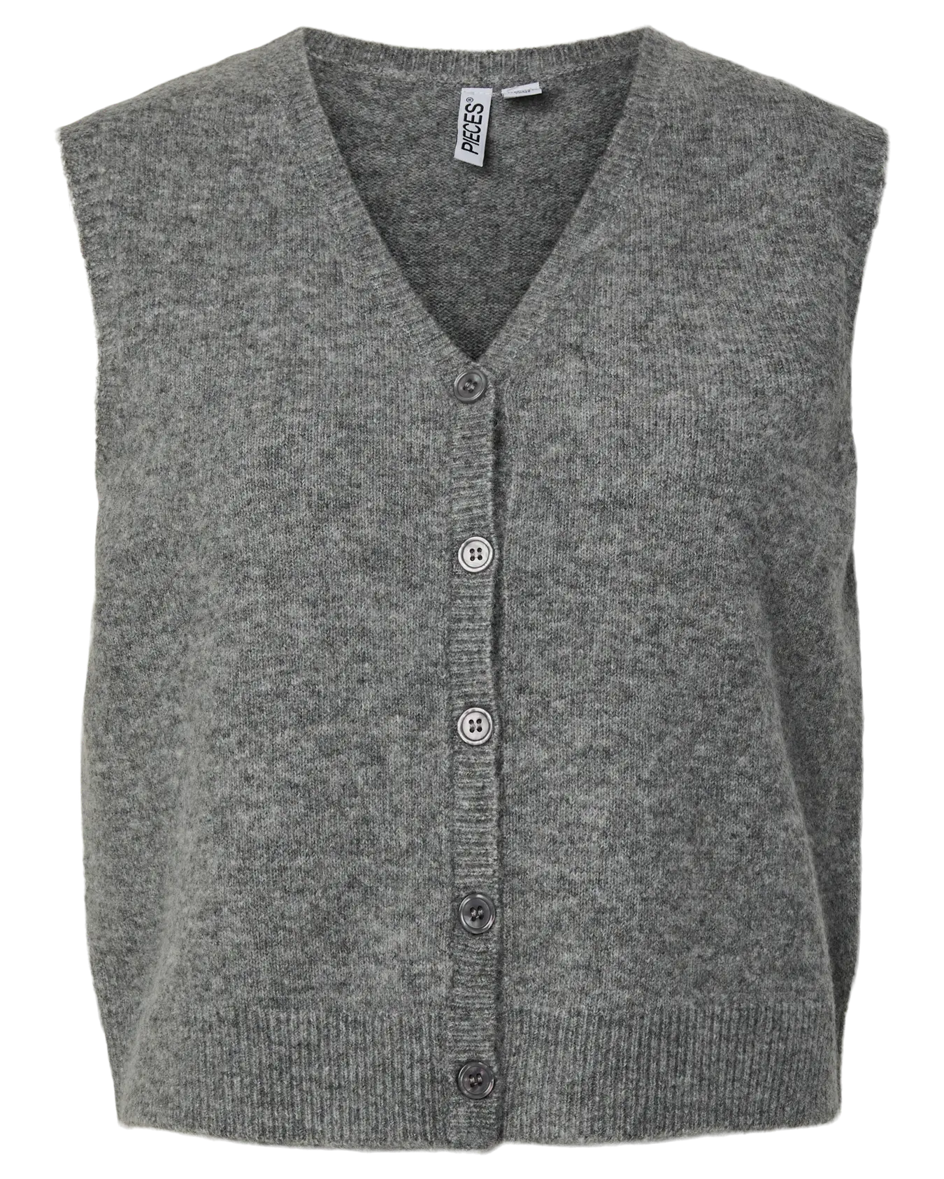 PIECES SALLY V NECK VEST - MEDIUM GREY MELANGE