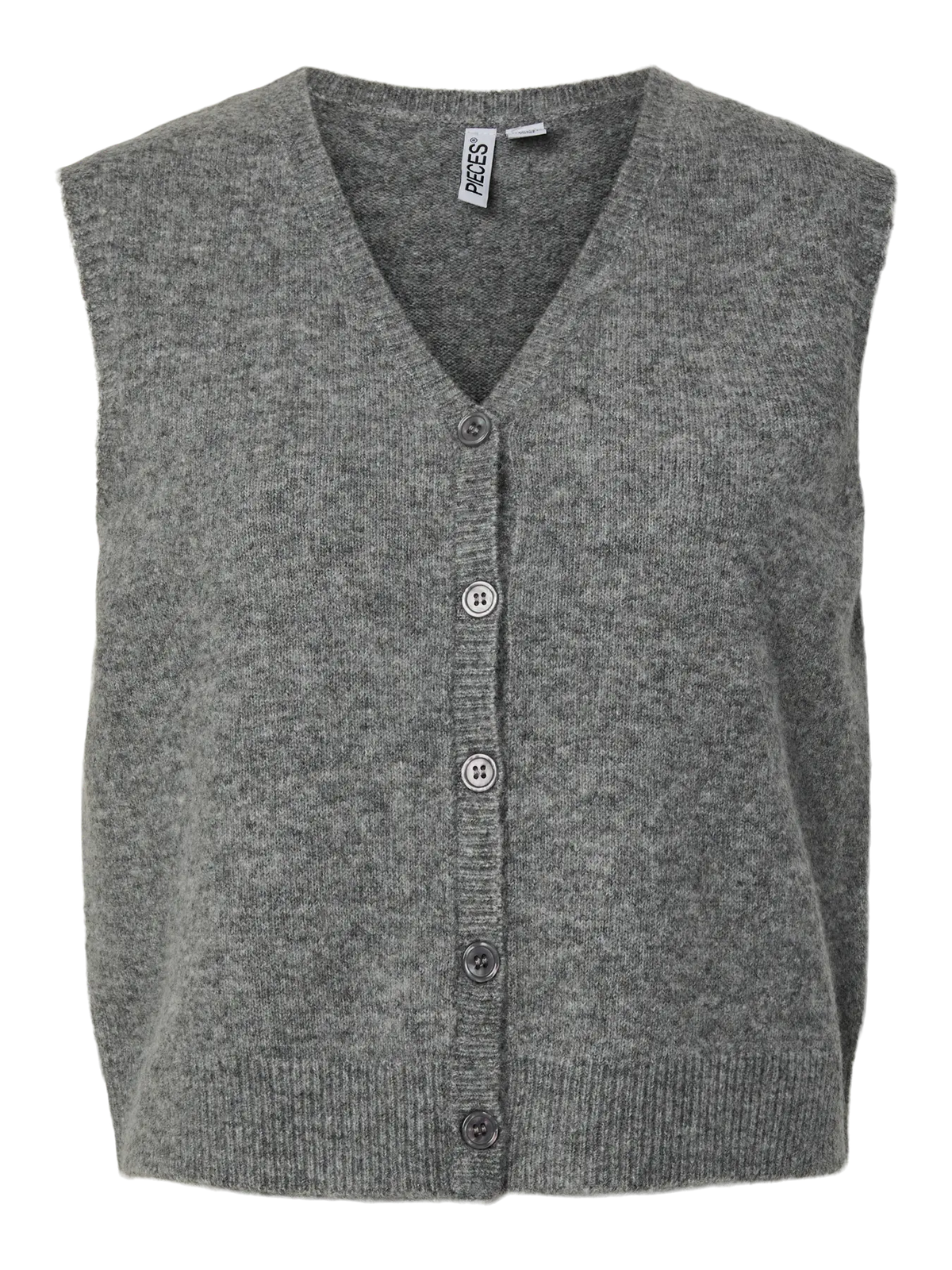 PIECES SALLY V NECK VEST - MEDIUM GREY MELANGE