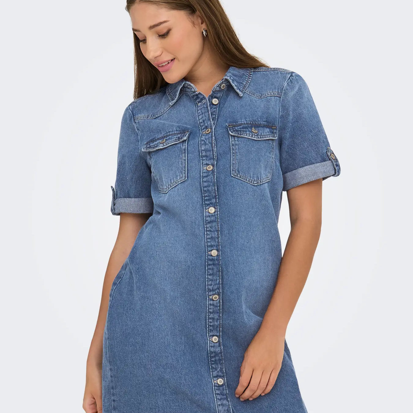 ONLY LISA SS DENIM BUTTON DRESS - MEDIUM BLUE