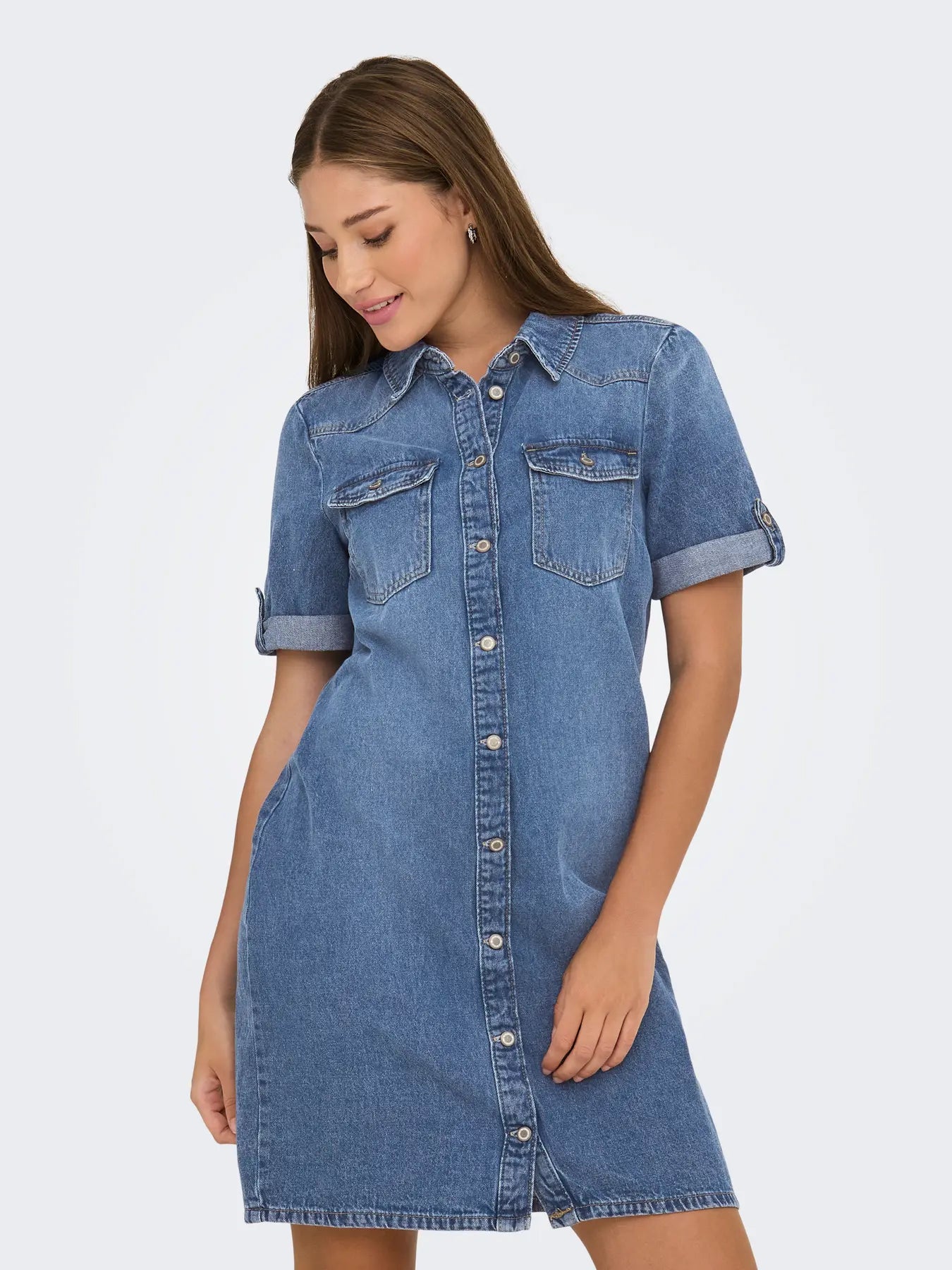 ONLY LISA SS DENIM BUTTON DRESS - MEDIUM BLUE