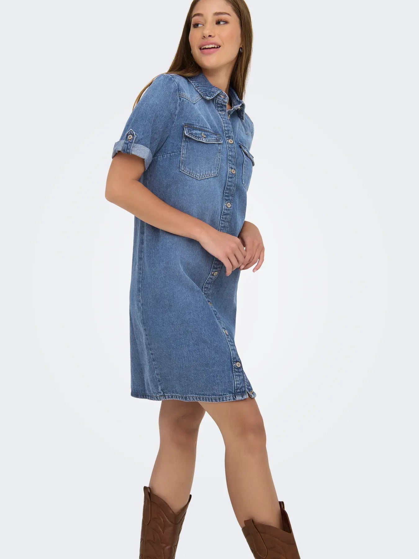 ONLY LISA SS DENIM BUTTON DRESS - MEDIUM BLUE