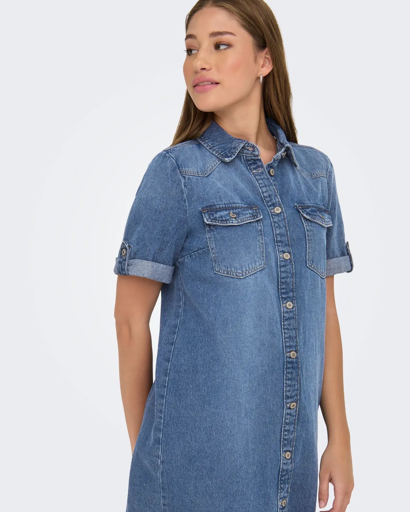 ONLY LISA SS DENIM BUTTON DRESS - MEDIUM BLUE