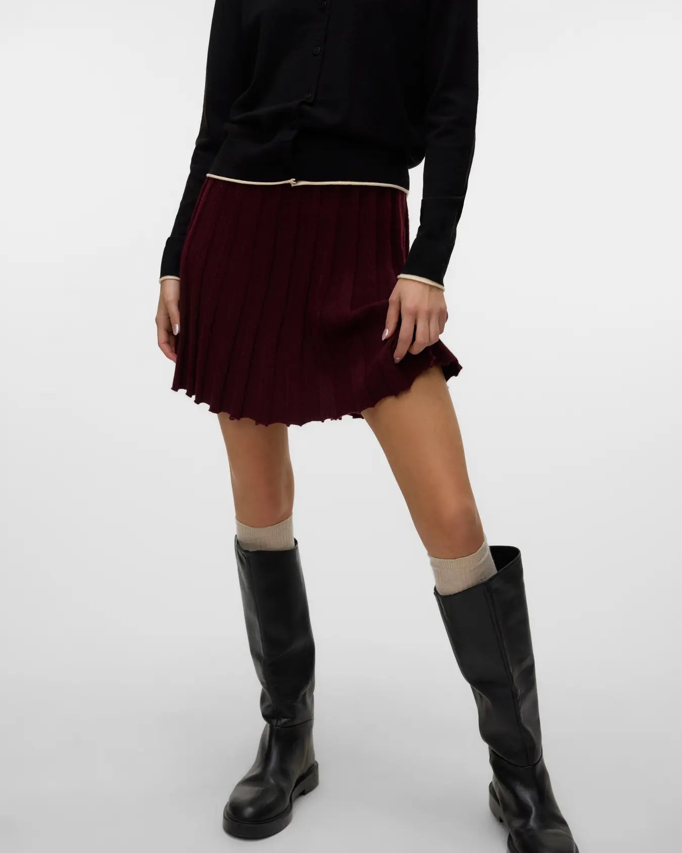 VM MARINA KNIT PLEAT SKIRT - WINETASTING MELANGE