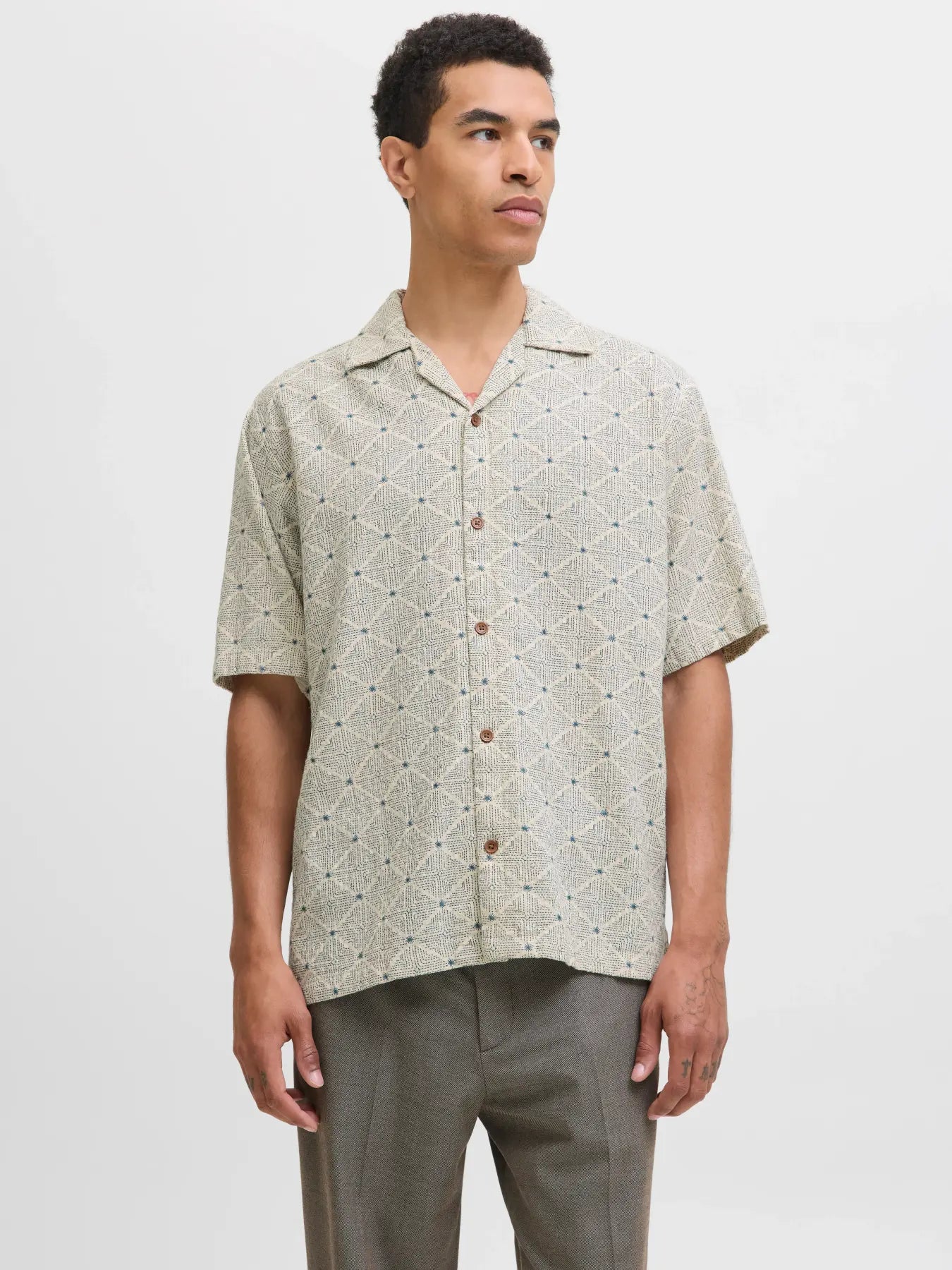 JJ BLUVINCENT PRINT RESORT SHIRT - GOBLIN BLUE