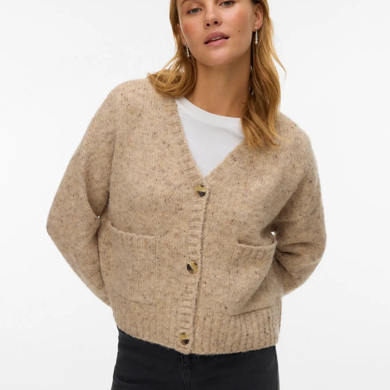 VM INGRID V NECK CARDIGAN - SILVER MINK MELANGE