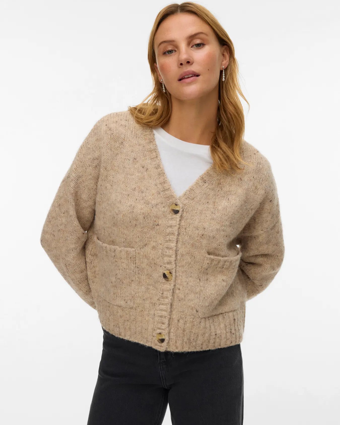 VM INGRID V NECK CARDIGAN - SILVER MINK MELANGE