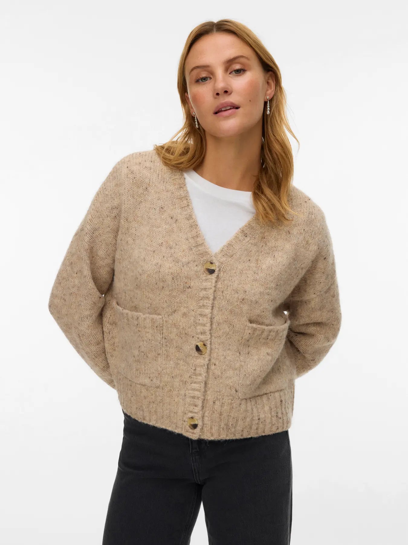 VM INGRID V NECK CARDIGAN - SILVER MINK MELANGE