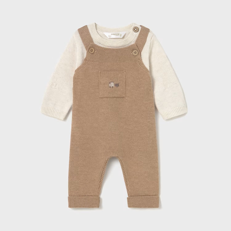 MAYORAL KNIT DUNGAREES - HEATHER TOFFEE