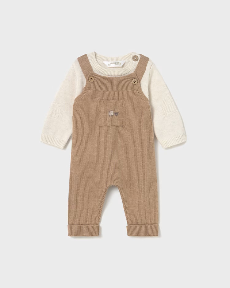 MAYORAL KNIT DUNGAREES - HEATHER TOFFEE