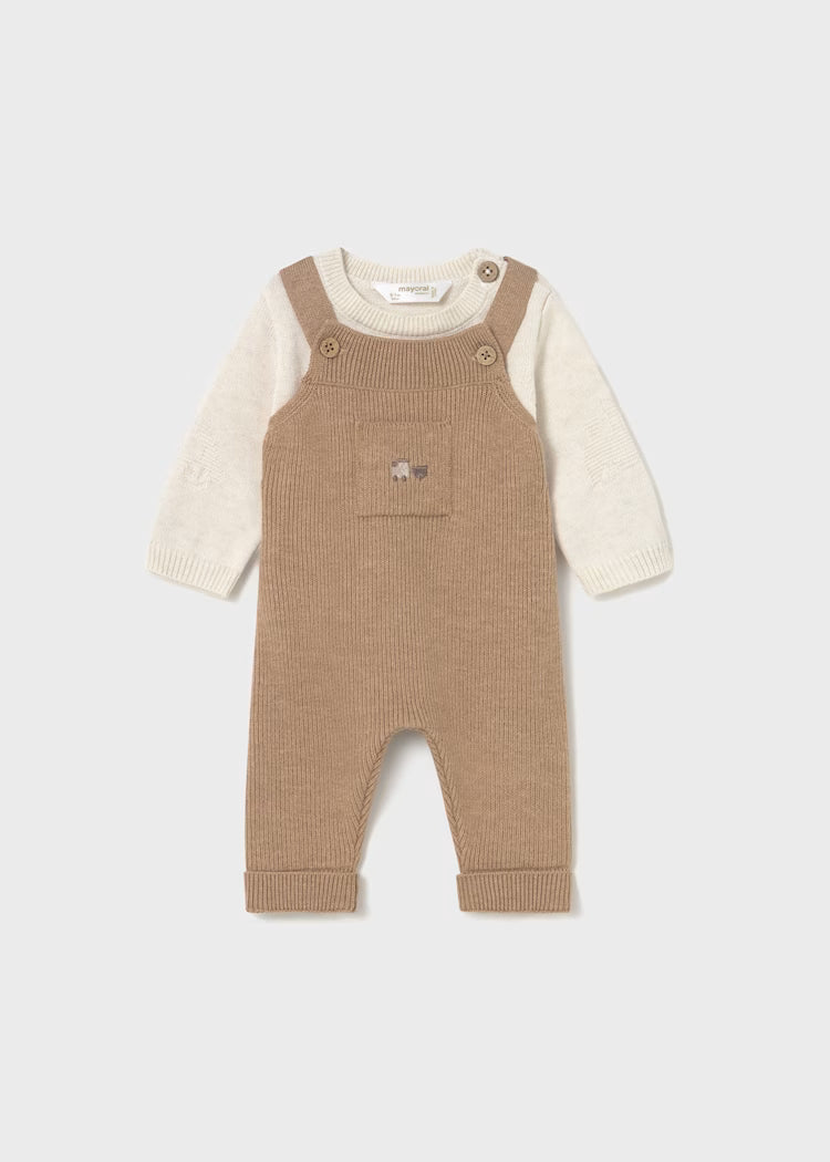 MAYORAL KNIT DUNGAREES - HEATHER TOFFEE