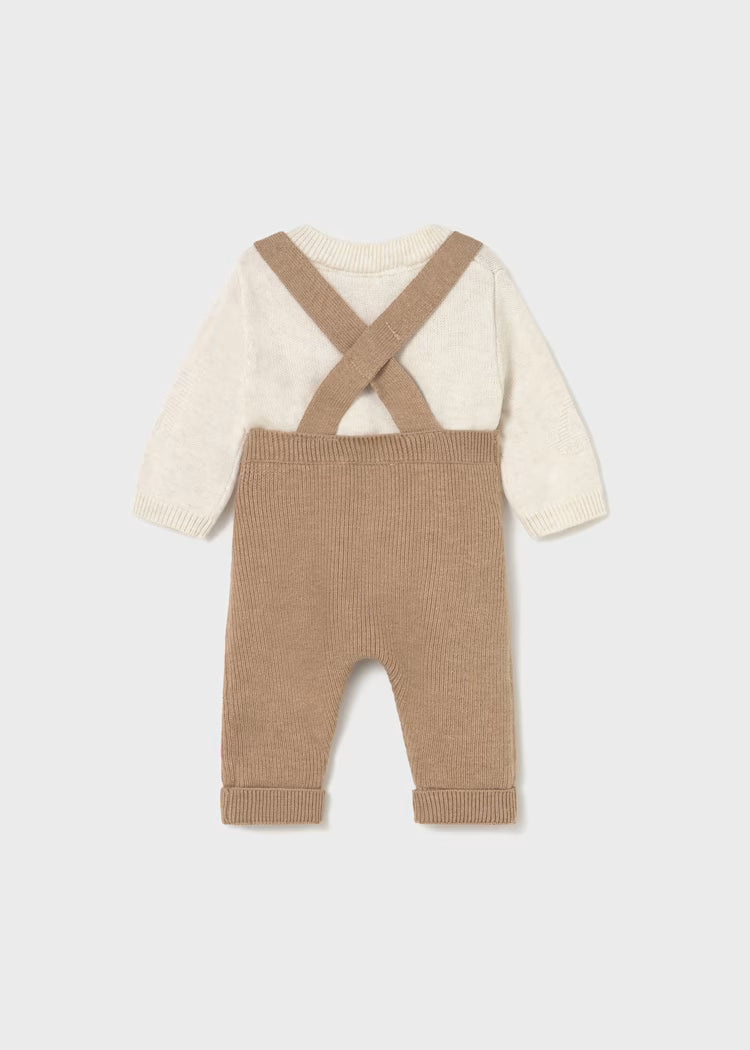 MAYORAL KNIT DUNGAREES - HEATHER TOFFEE