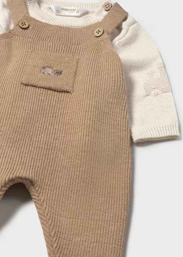 MAYORAL KNIT DUNGAREES - HEATHER TOFFEE