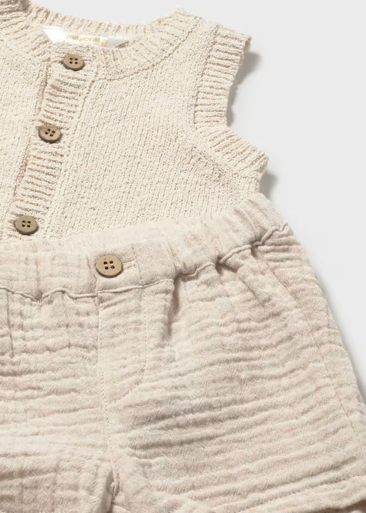 MAYORAL 3PC SHORTS + TOPS SET - WHEAT
