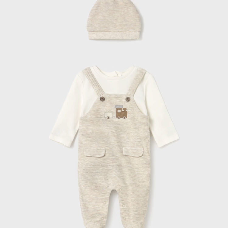 MAYORAL DUNGAREES WITH HAT - MILK