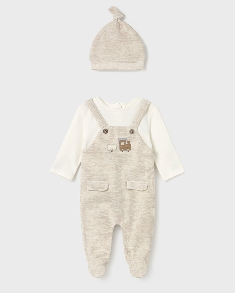 MAYORAL DUNGAREES WITH HAT - MILK