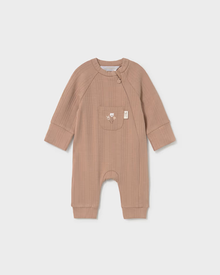 MAYORAL EMBROIDERED ONE PIECE W POCKET - CINNAMON