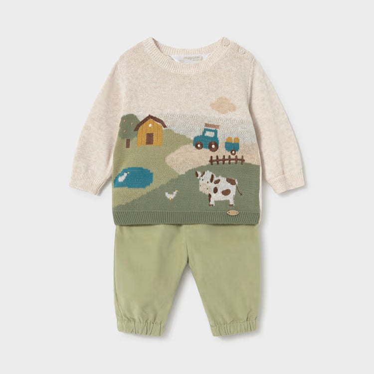 MAYORAL PANTS AND JACQUARD SWEATER SET - CACTUS