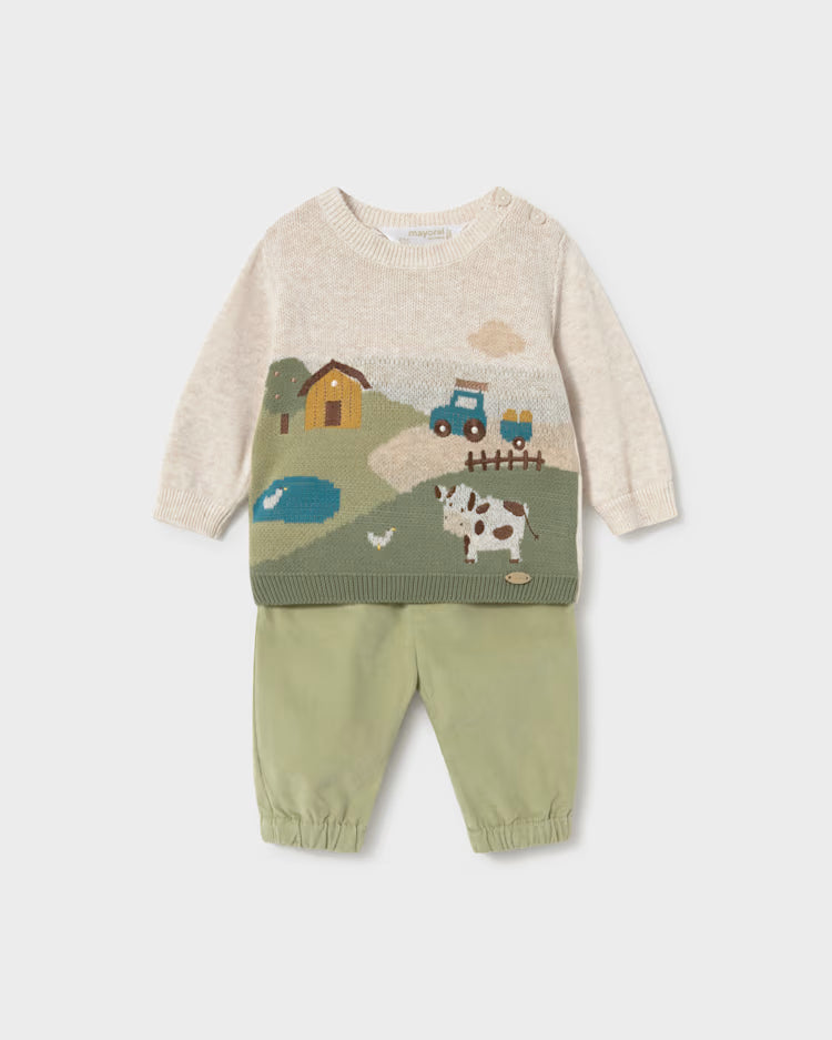 MAYORAL PANTS AND JACQUARD SWEATER SET - CACTUS