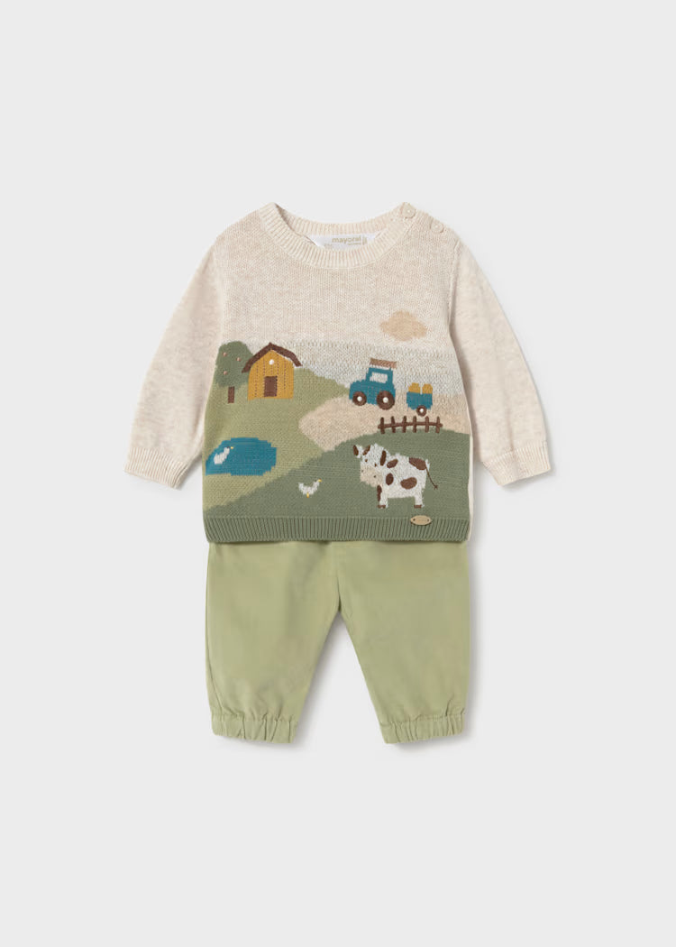 MAYORAL PANTS AND JACQUARD SWEATER SET - CACTUS