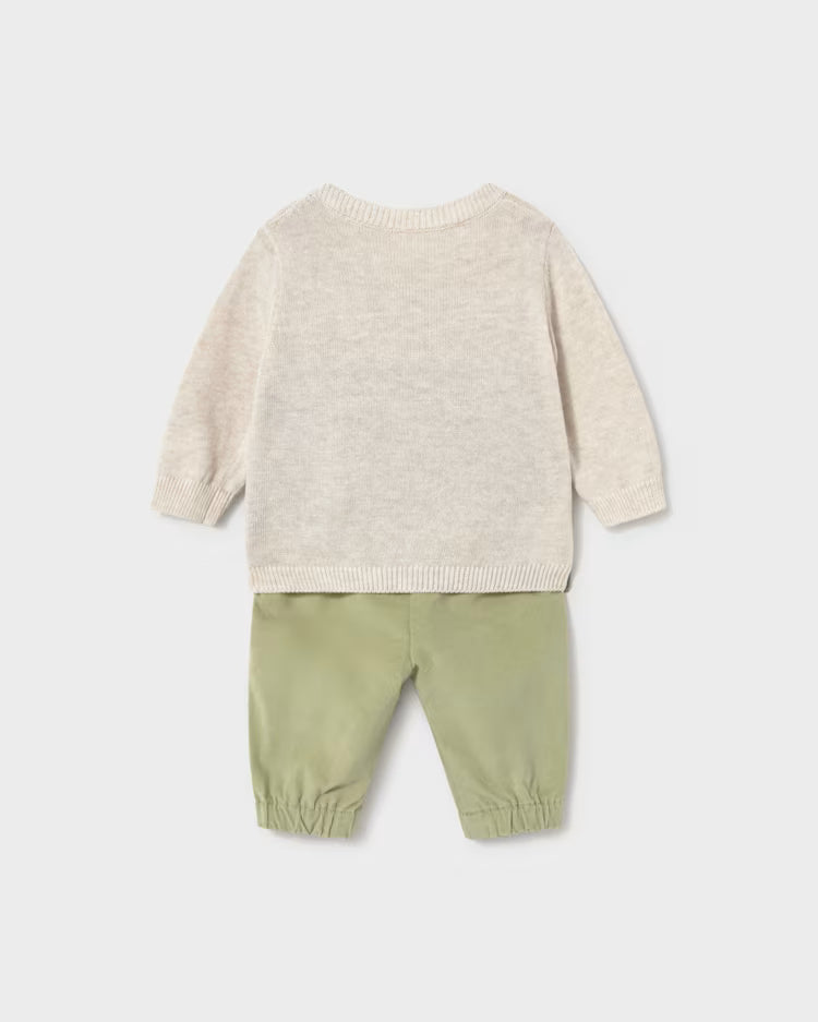 MAYORAL PANTS AND JACQUARD SWEATER SET - CACTUS