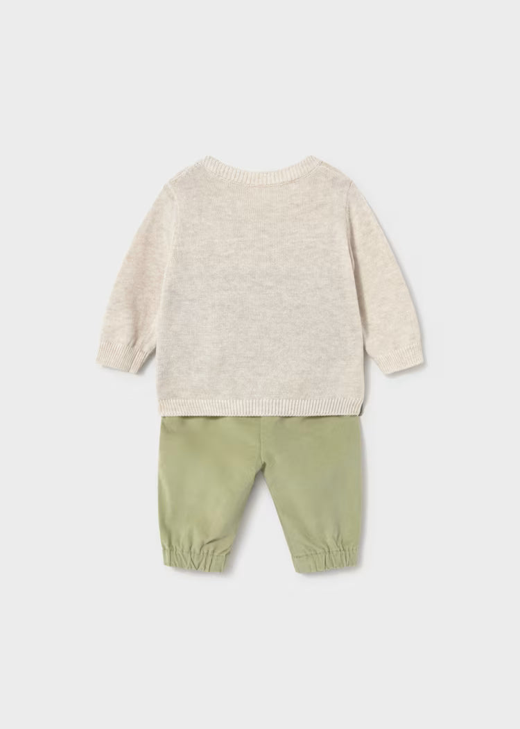 MAYORAL PANTS AND JACQUARD SWEATER SET - CACTUS