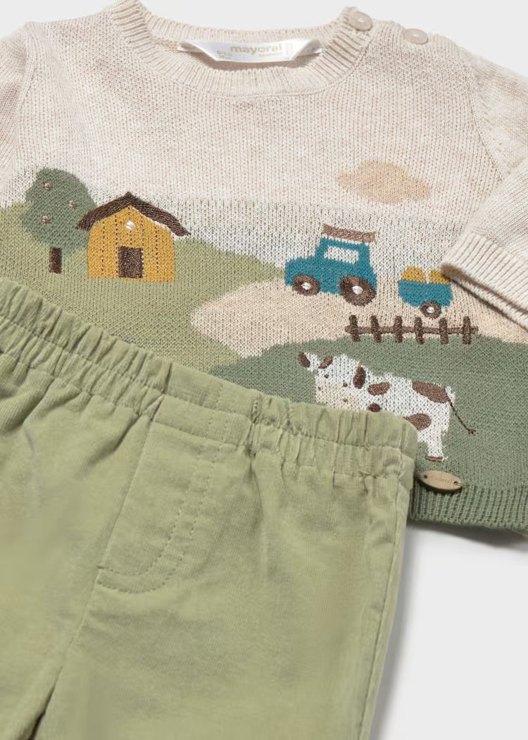 MAYORAL PANTS AND JACQUARD SWEATER SET - CACTUS