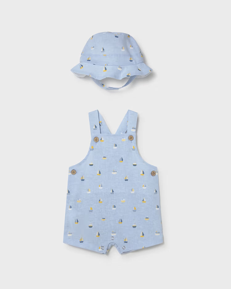 MAYORAL PRINTED DUNGAREES SET - BLUE