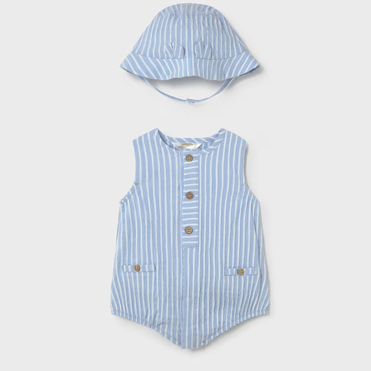 MAYORAL ROMPER + HAT SET - SKY