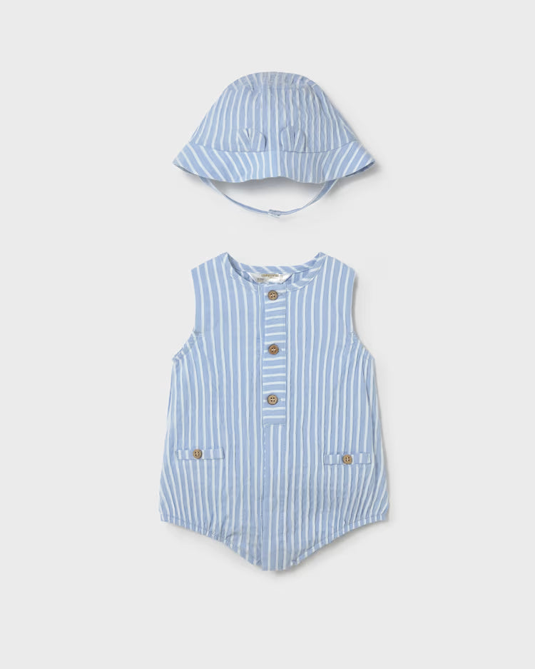MAYORAL ROMPER + HAT SET - SKY