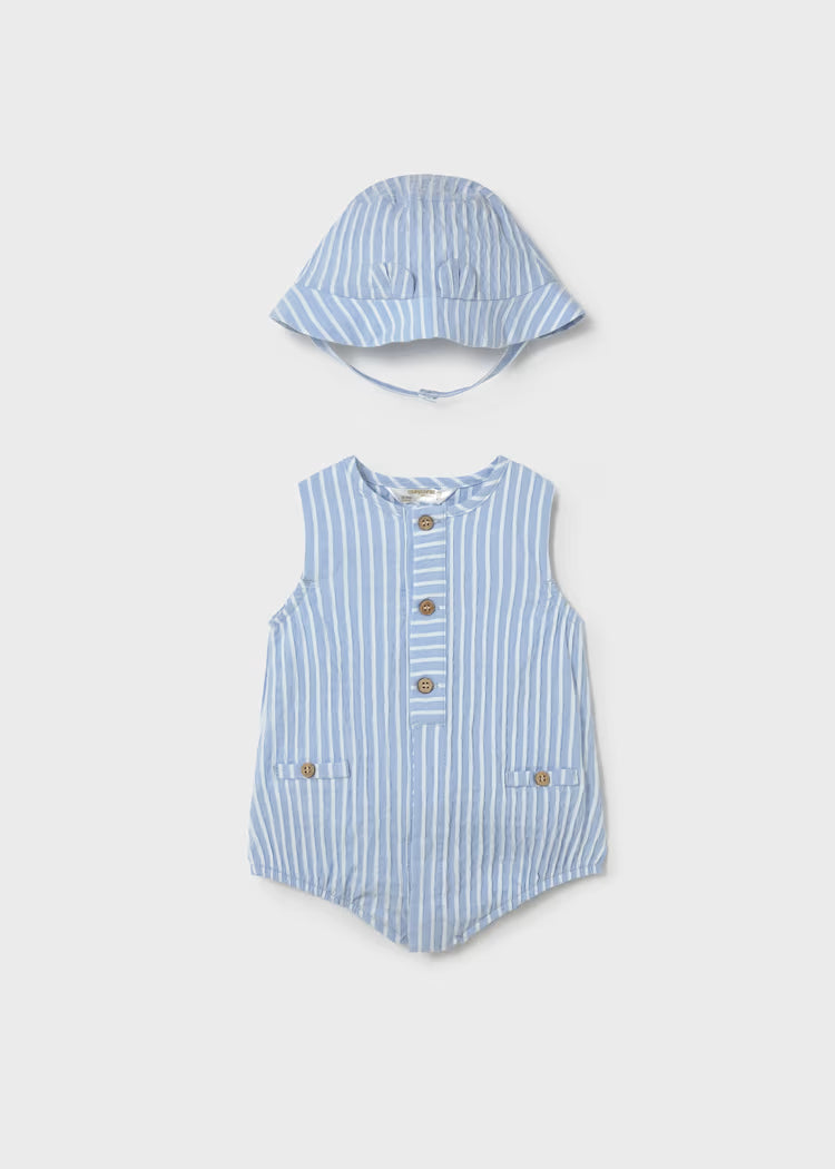 MAYORAL ROMPER + HAT SET - SKY