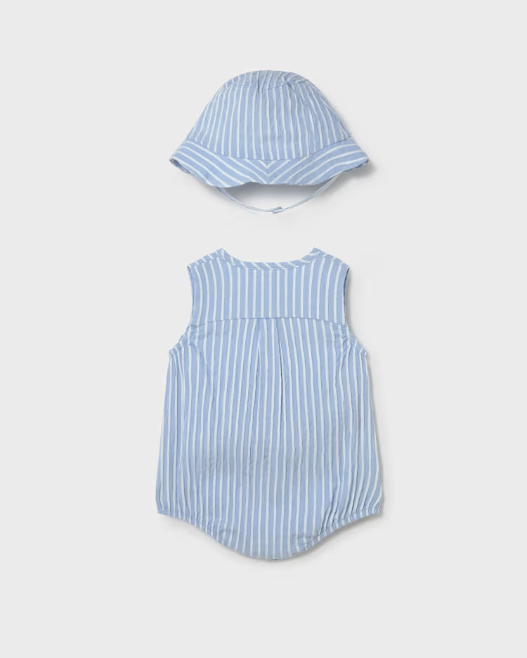 MAYORAL ROMPER + HAT SET - SKY
