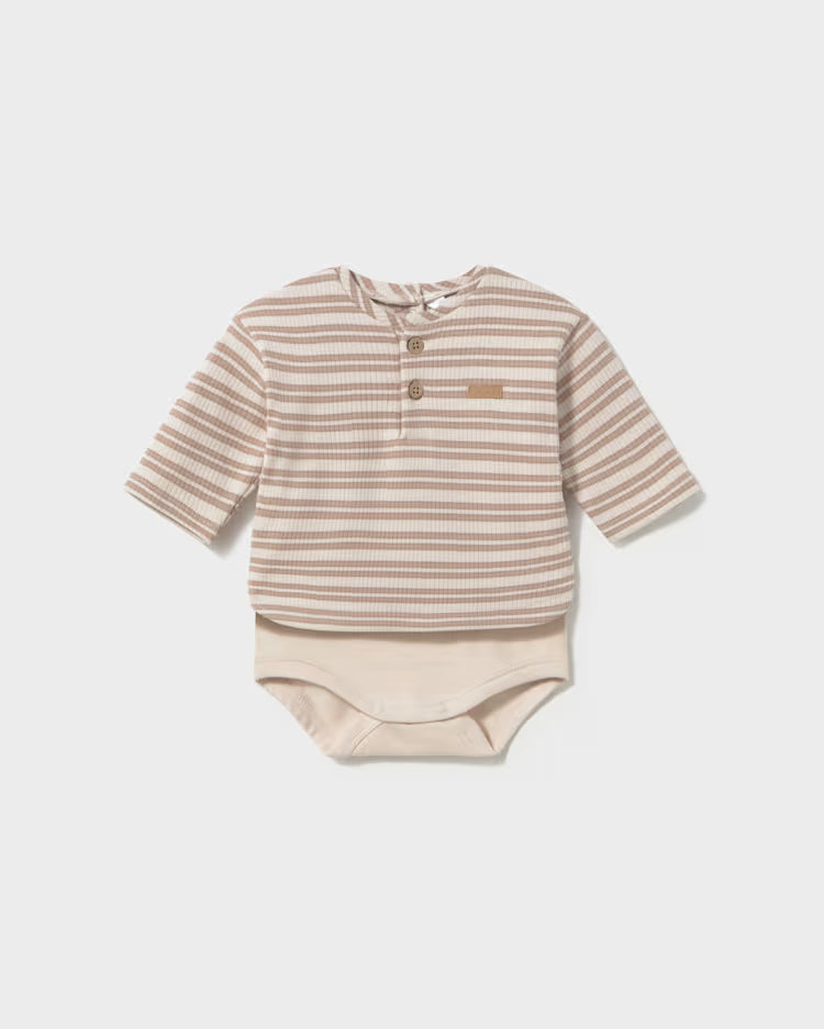 MAYORAL STRIPED BODYSUIT - ALMOND