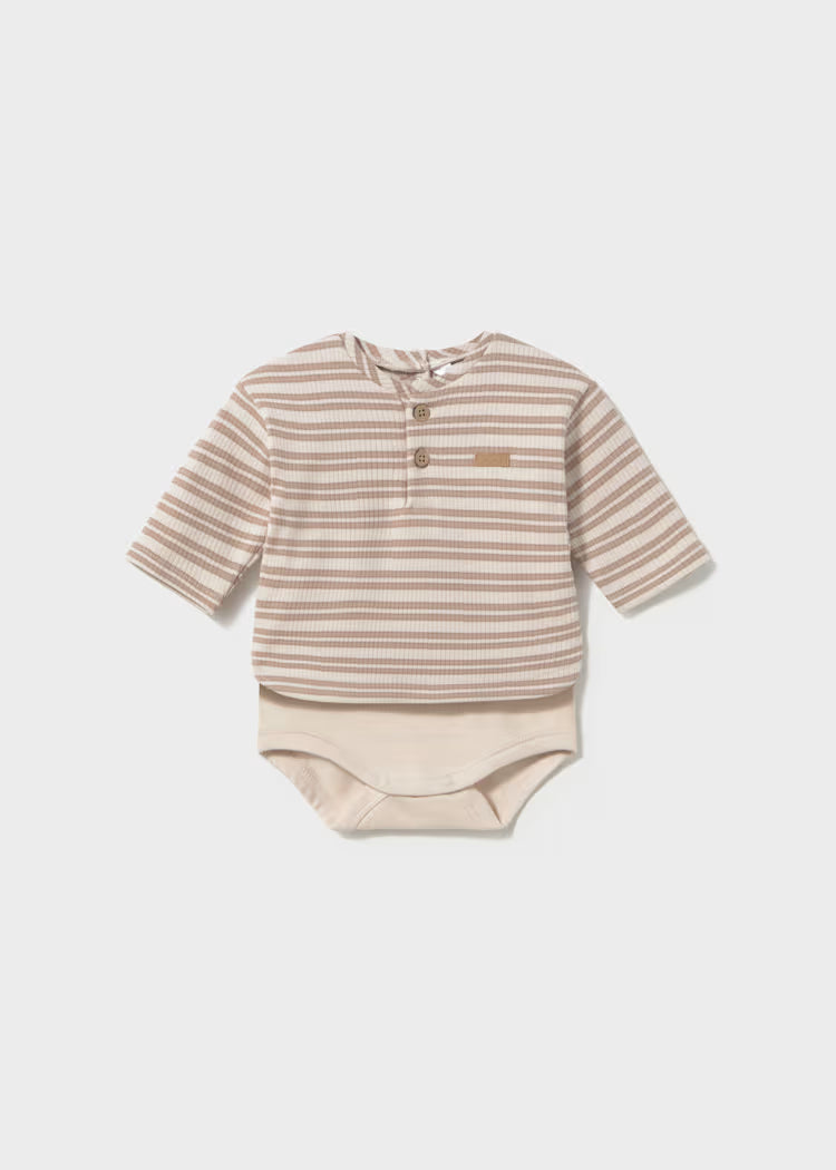 MAYORAL STRIPED BODYSUIT - ALMOND