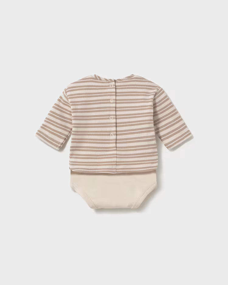 MAYORAL STRIPED BODYSUIT - ALMOND